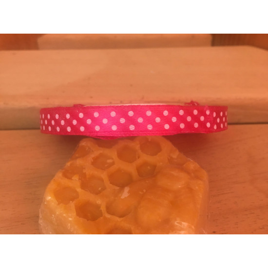 Fehér pöttyös pink dekorációs szalag, 1cm széles