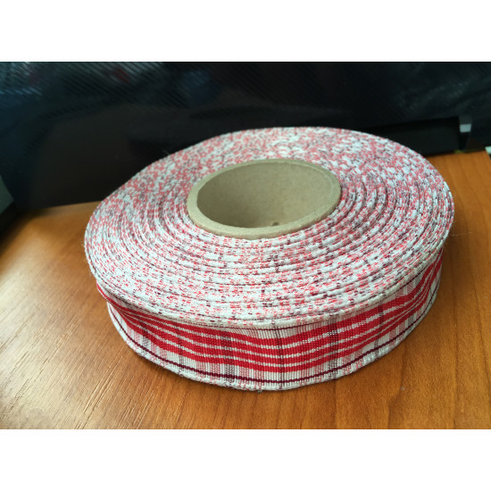 Kockás díszítő szalag- piros-fehér 22mm széles
