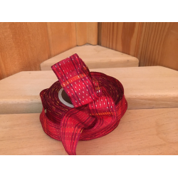 Kockás szalag arany szállal - piros 4cm széles